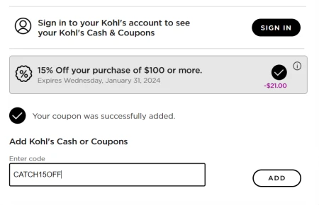 Extra 15% Off your purchase of 100$ at Kohl's